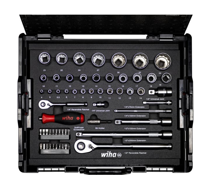 WIHA WERKZEUGE - Steckschlüssel- und Bit Set 1/4'' und 1/2'' 60-tlg. inkl. L-Boxx