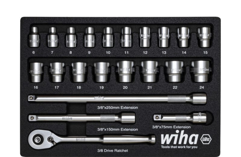 WIHA WERKZEUGE - Ratschenschlüssel Set 3/8'' 23-tlg. inkl. Schaumeinlage