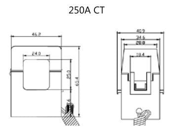 SOLAREDGE - 250A Klapp-Stromwandler 50Hz 24 x 25 mm / 46.2 x 65.4 mm