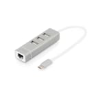 DIGITUS - USB-C Hub, 3-Port, 3x USB 2.0, 1x RJ45 Fast Ethernet, Alu-Gehäuse