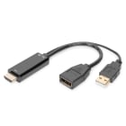 DIGITUS - HDMI Adapter HDMI/ST< DP/ST, USB-A (Stromversorgung), sw