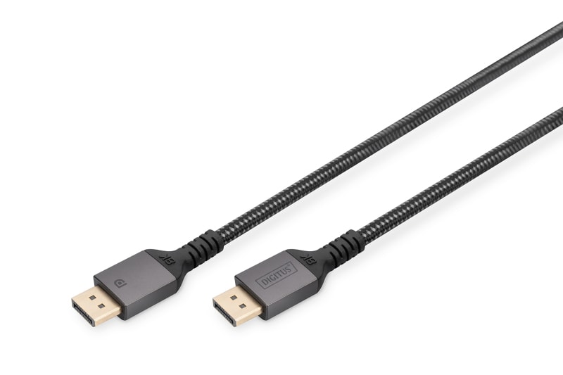 DIGITUS - DisplayPort 1.4 Anschlußkabel DP/ST<>DP/ST, Alugehäuse, 8K 60Hz, 2m, sw