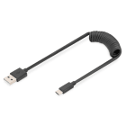 DIGITUS - USB 2.0 Anschlußkabel USB-A/ST<>USB-C/ST, Spiralkabel, USB PD, 0,32m-1m, sw