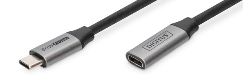 DIGITUS - USB-C/M auf USB-C/F PD 60W Gen1 USB3.0 Verlängerunskabel 1m 4K@60Hz