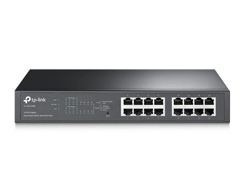 TP-LINK - 10'' 16-Port Gigabit Easy Smart PoE Switch 8 PoE+ Ports 124W