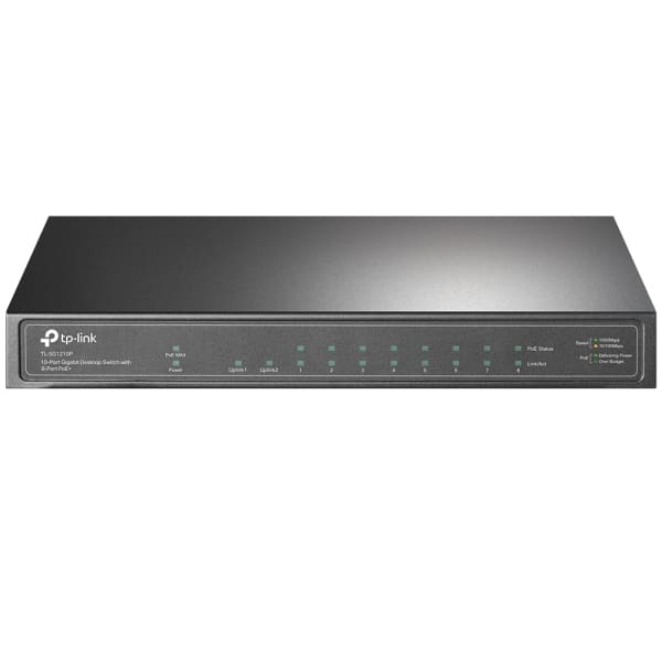 TP-LINK - Desktop 10-Port Gigabit PoE Switch 8 PoE+-Ports 1x GBit 1x Combo-SFP/RJ45 unmanaged 63W