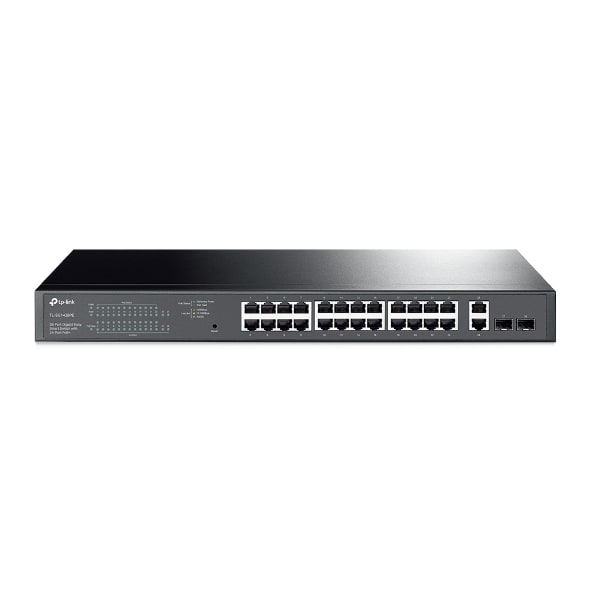 TP-LINK - 19'' 28-Port Gigabit Easy Smart PoE Switch 24 PoE+ Ports 2 SFP-Slots 250W