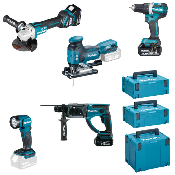 MAKITA - Akku-Spezialset LXT: DDF484Z+DGA513Z+DHR202Z+DJV181Z+DML815Z