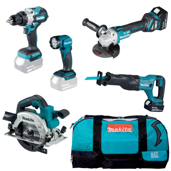 MAKITA - Akku-Set: DHP486+DGA513+DHS661+DJR186+DML815+2x5Ah+DC18RC+Ta
