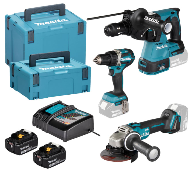 MAKITA - Akku-Set LXT: DDF484+DGA504+DHR243 2x5Ah Akkus/Ladeg./2xKoffer