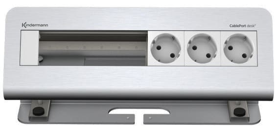 KINDERMANN - CablePort desk² 6-fach 3x Strom Alu eloxiert