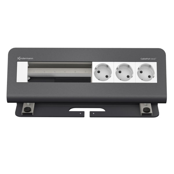 KINDERMANN - CablePort desk² 6-fach 3x Strom schiefergrau