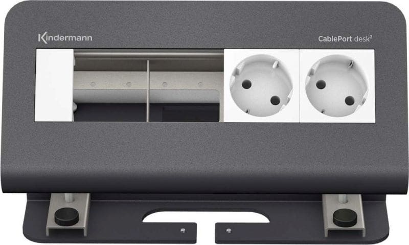 KINDERMANN - CablePort desk² 4-fach 2x Strom schiefergrau