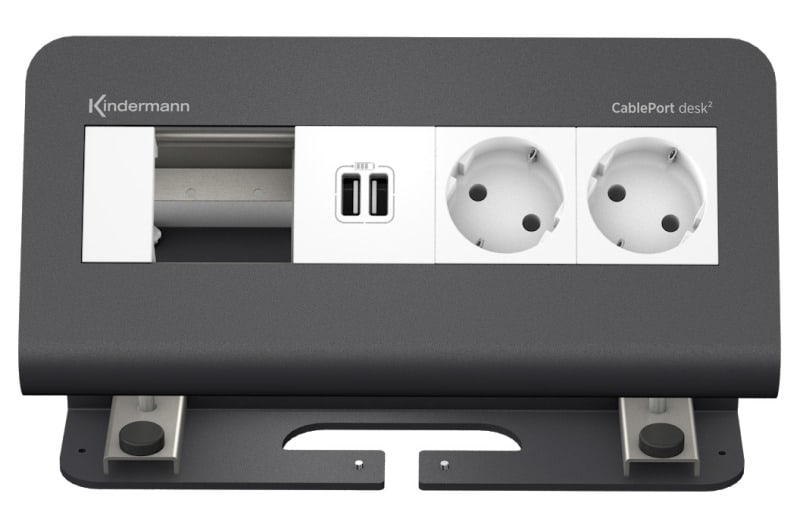 KINDERMANN - CablePort desk² 4-fach 2xStrom USB-Ladefunktion schiefergrau