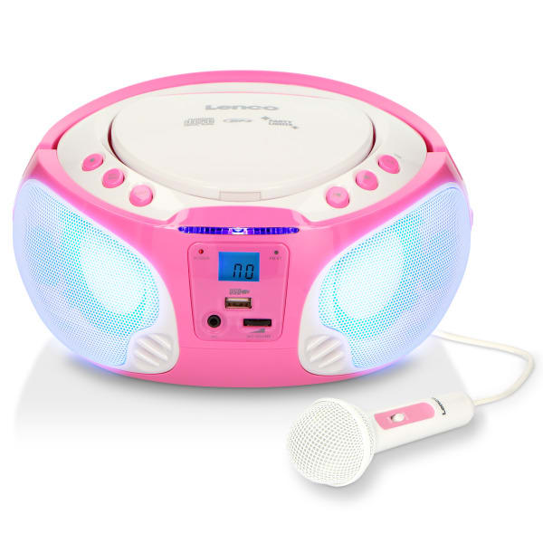 LENCO - Boombox tragbar FM radio cd mp3 usb Beleuchtung pink