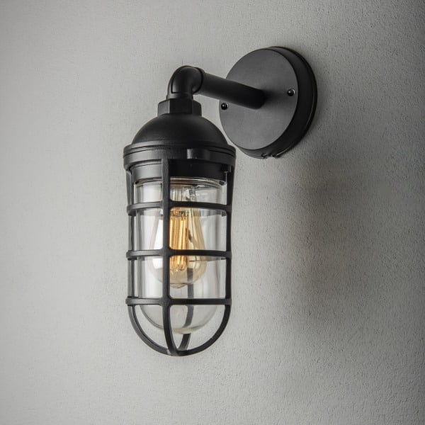 KONSTSMIDE - Olbia Wandleuchte schwarz, 1xE27 Sockel, max 1x20W, 240V, Aluminium/Glas