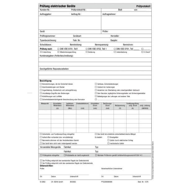BEHA-AMPROBE - Prüfprotokoll 0701/0702