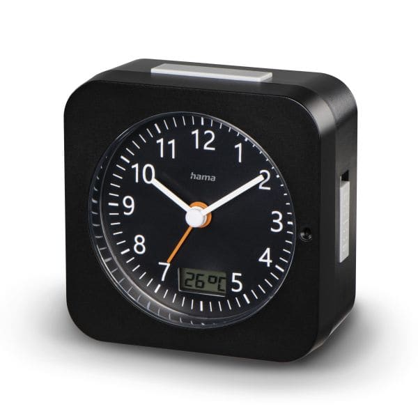 HAMA - Funkwecker analog geräuscharm Thermometer Snooze 1AA sw