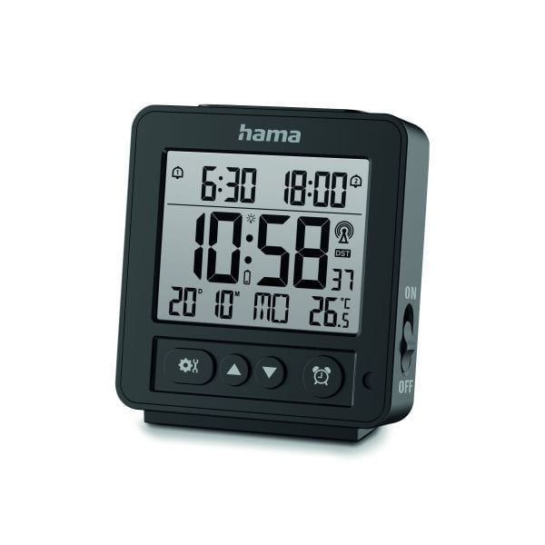 HAMA - Funkwecker digital Hintergrundlicht Datumanzeige 2xAA sw