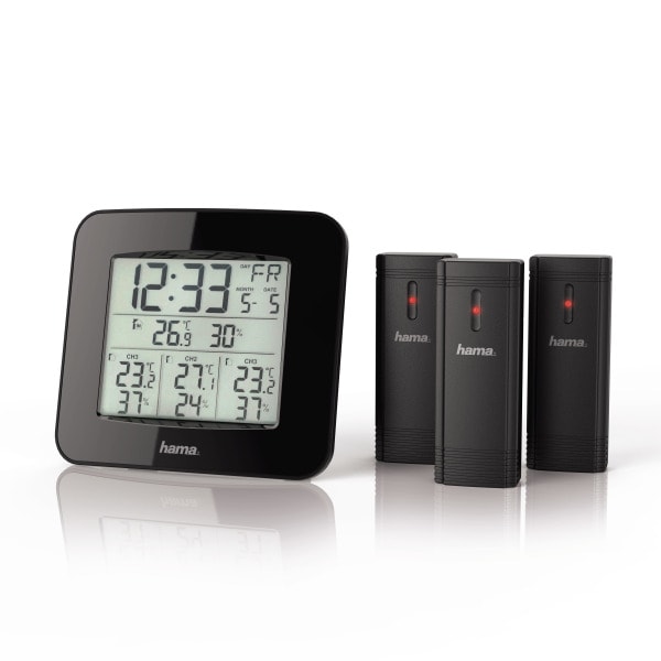 HAMA - Wetterstation EWS-Trio Funkuhr Wand/Stand 3Außensensoren sw