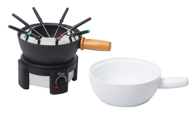 BKITCHEN - FondueSet 1500W 8Gabeln 2Töpfe:Keramik/Gusseisen Stufenl.Thermost.