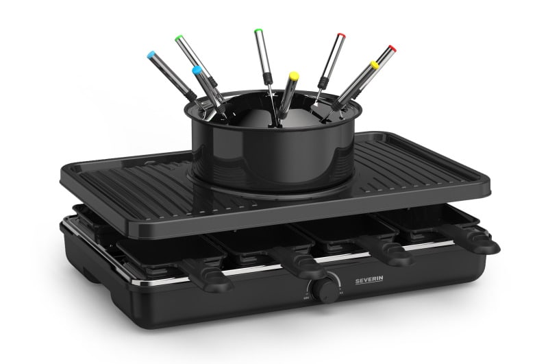 SEVERIN - Raclette/Fondue 1400W 8Pfännchen 8Gabeln Thermost. sw