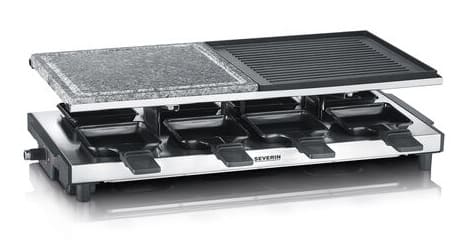 SEVERIN - Raclette 1500W 8Pfännchen Naturgrillst./Wendegrillpl. sw-si