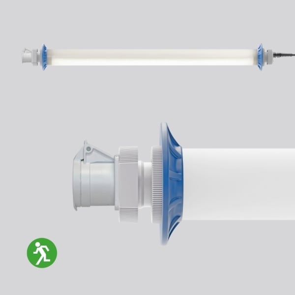SONLUX - Schutzrohrleuchte, 42VAC, IP44, 4 LED-Panel, 5m Zuleitung inkl. CEE Stecker, 1 CEE Steckdose, Notlichtfunktion