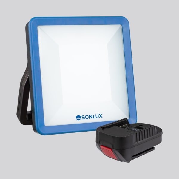 SONLUX - GLADIATOR SL I für BOSCH Akku B18V, IP20, 5-stufig dimmbar, incl. Wechseladapter Milwaukee