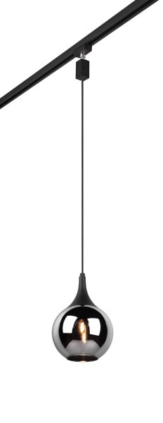 TRIO LEUCHTEN - 1xE14 o.LM,D.18xH.26,5/180cm, Metall Schw. matt, Glas, chrom bed.