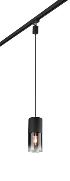 TRIO LEUCHTEN - 1xE27 o.LM, D.10xH.23/180cm, Metall Schw. matt, Glas, rauchfarbig