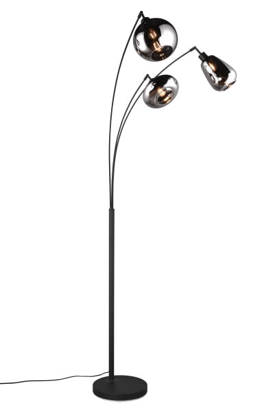 TRIO LEUCHTEN - 3xE14 oLM, B.71,5xT.68xH.200cm,Metall Schw.matt, Glas chrom bedampft