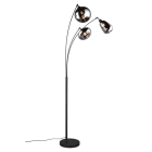 TRIO LEUCHTEN - 3xE14 oLM, B.71,5xT.68xH.200cm,Metall Schw.matt, Glas chrom bedampft