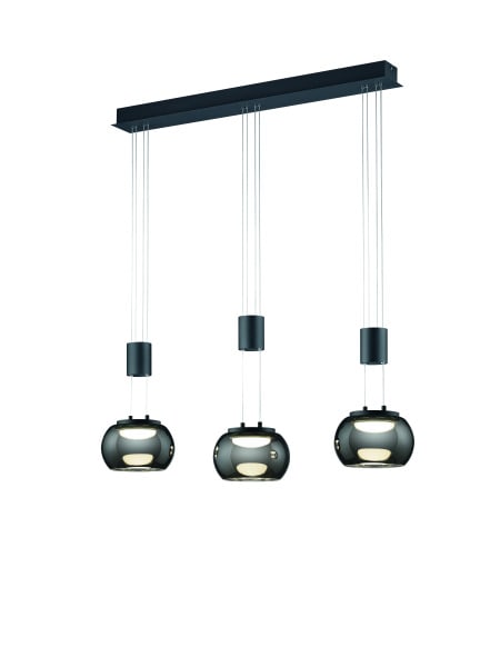 TRIO LEUCHTEN - 3x8W 3x900lm,3000K,D.18xL.82xH.150cm,Jojo, SDim,Alu Schw.m,Glas chrom bed