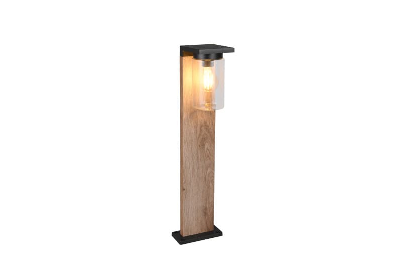 TRIO LEUCHTEN - 1xE27,oLM,IP44,B.16xH.65xT.16cm, Dämm.-sensor Met, holzf., Schw. matt, Glas