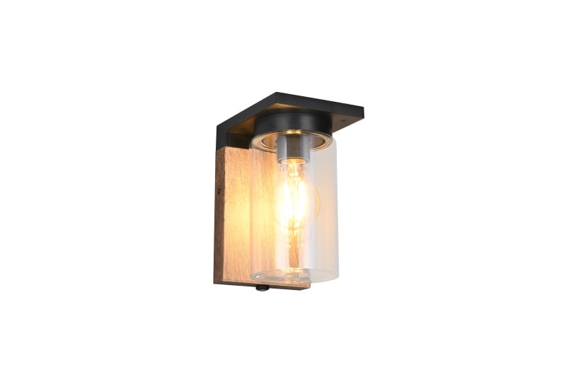 TRIO LEUCHTEN - 1xE27,oLM,IP44,B.11,5xH.19xL.15cm, Dämm.-sens Met, holzf., Schw. matt, Glas