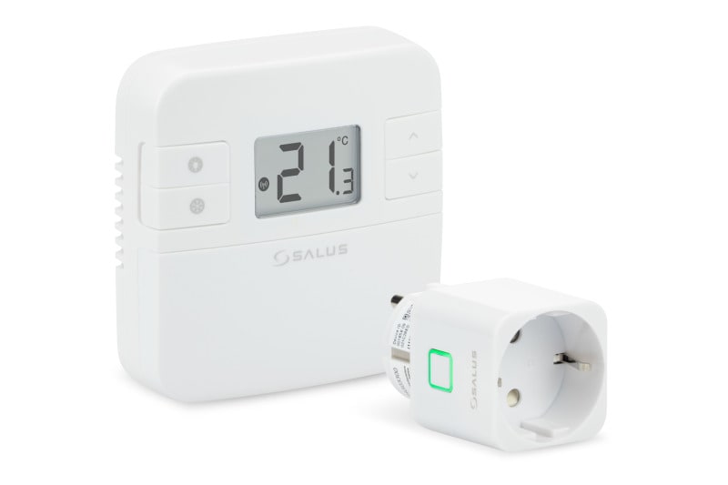 SALUS CONTROLS - Digitaler Raumthermostat, Batterie betrieben m. Funkstecker (Schuko, 16A)