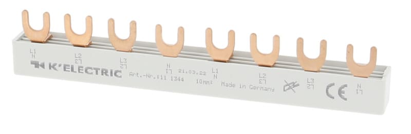 K'ELECTRIC - Gabel-Verdrahtungsschiene 4polig 10mm2, 8TE, 140mm lang