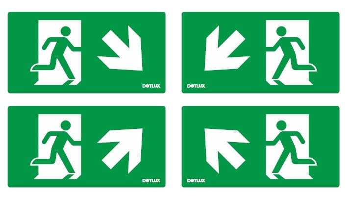 DOTLUX - Erweitertes Piktogrammset Pfeil Diagonal  für LED-Notleuchte EXIT (Artikel 5406) Set 4 Stück