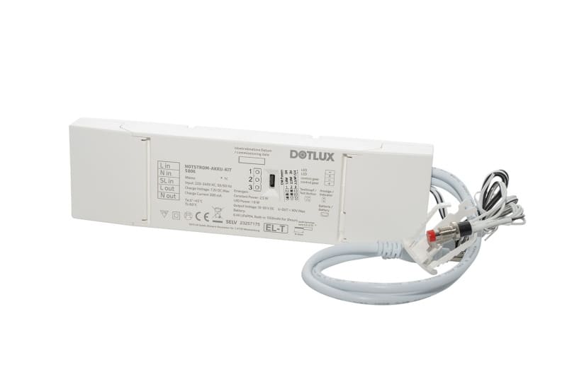 DOTLUX - NOTSTROM AKKU-KITexit 1,9W/0,8W Konstanleistung 3/8h für konstantstrombetriebene LED-Leuchten mit ext.Testknopf LifePO4 6.4V mit Selbsttest