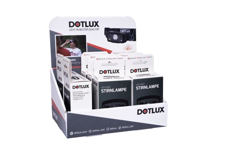 DOTLUX - Thekenaufsteller Stirnlampe bestückt Set 8 Stück