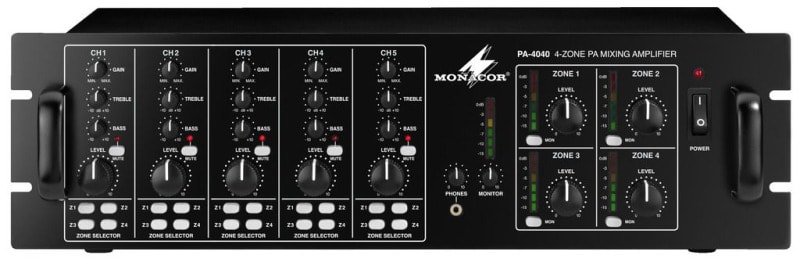 MONACOR - Matrix-Mischverstärker 100V/8/4Ohm 4x40W 4Zonen/5Kanäle sw