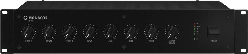 MONACOR - ELA-Mono-Mischverstärker 19'' 2HE 100V/4Ohm 120W 5Kanäle sw