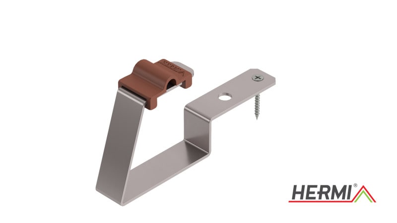 HERMI - Dachleitungshalter, Rd 8mm, f. Metall- und Blechdächer Edelstahl/PVC braun
