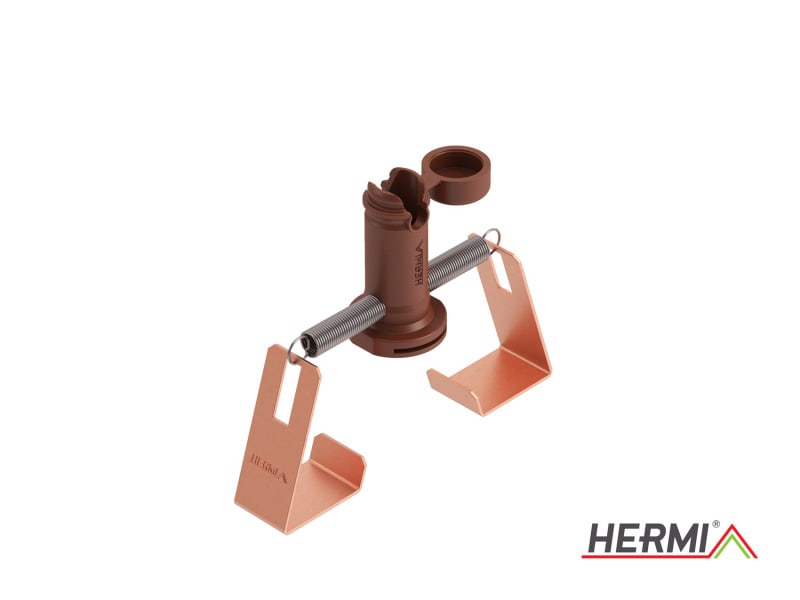 HERMI - Dachleitungshalter, Rd 8mm m. Zugfeder f. Firstziegel und Gratsteine Cu grau