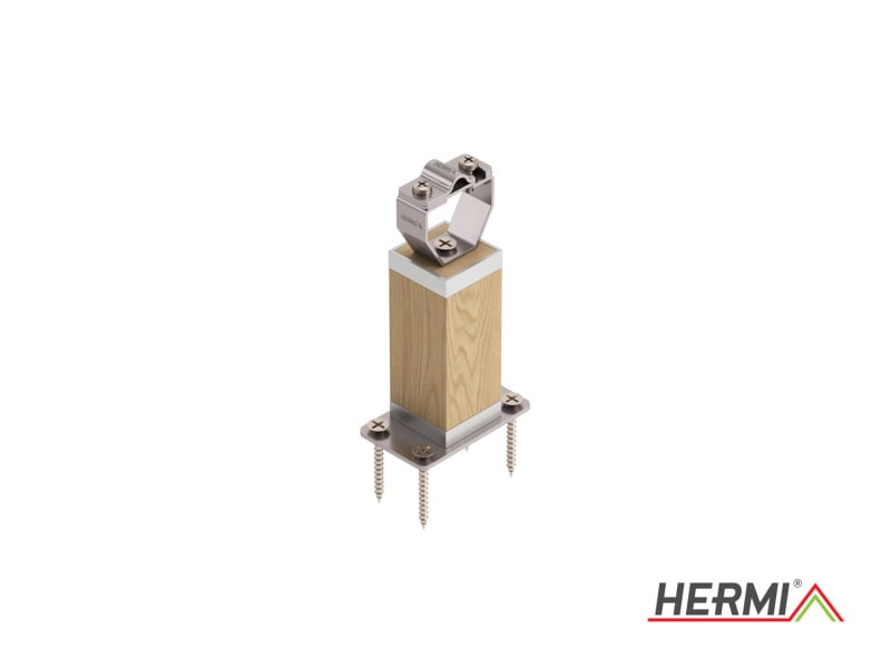 HERMI - Leitungshalter, Rd 8-10mm f. Holz- u. brennbare Wände Edelstahl/Eichenholz