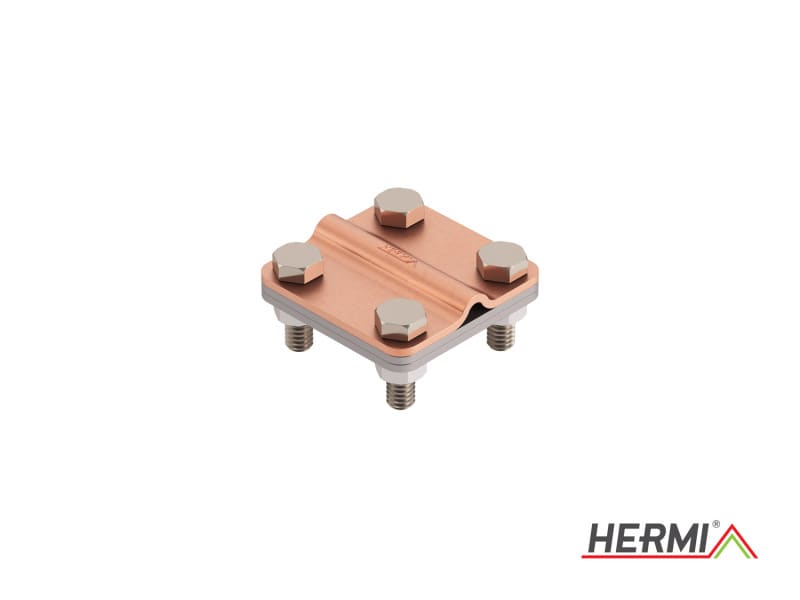 HERMI - Klemme, 3 Platten 58x58 inkl. Schrauben u. Muttern rund/flach ø 8/bis 30mm