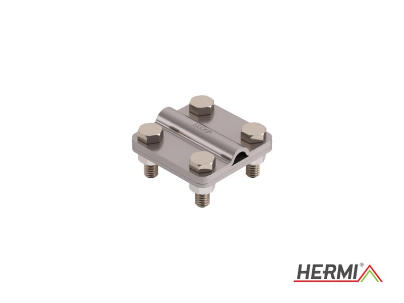 HERMI - Klemme, 3 Platten 58x58 inkl. Schrauben u. Muttern rund/flach ø 8-10/bis 30 mm