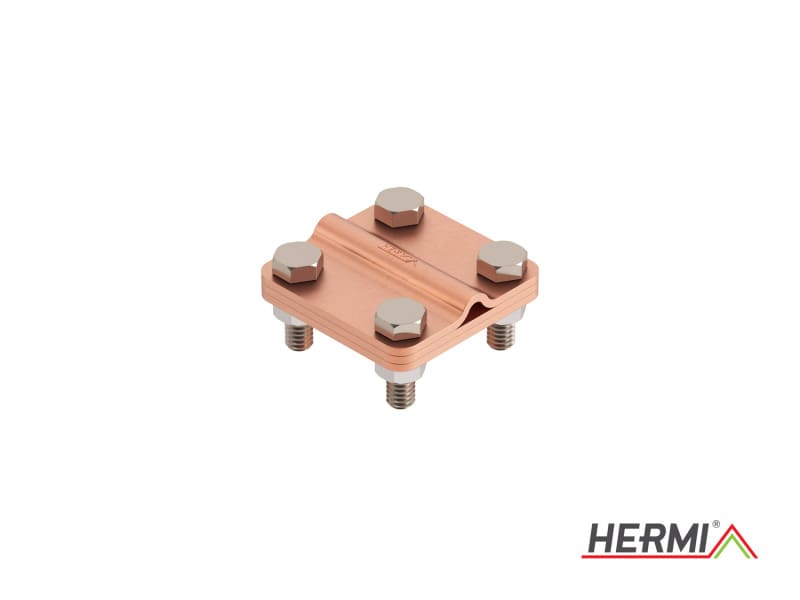 HERMI - Klemme, 3 Platten 58x58 inkl. Schrauben u. Muttern rund/flach ø 20/bis 30 mm Cu