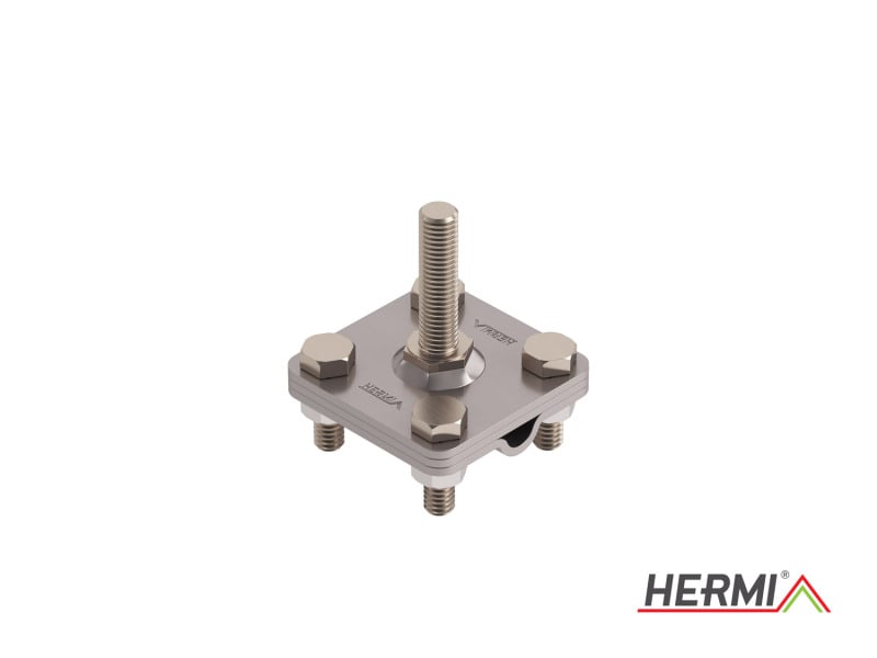HERMI - Klemme, 3 Platten 58x58mm m. Schraube M12 Rundleitung ø8-10 säureb. Edelstahl